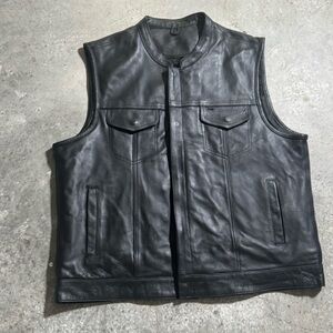 Unik Men’s Black‎ Leather Zip Up Vest Size 3XL Classic Retro Motor Biker Travel